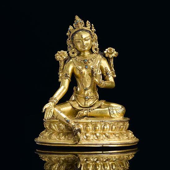 A GILT-BRONZE FIGURE OF SYAMATARA (GREEN TARA)