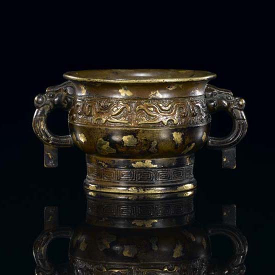 A GILT-SPLASHED BRONZE GUI CENSER