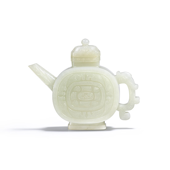 AN IMPERIAL WHITE JADE TEAPOT AND COVER