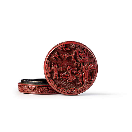 A CINNABAR LACQUER INCENSE BOX AND COVER