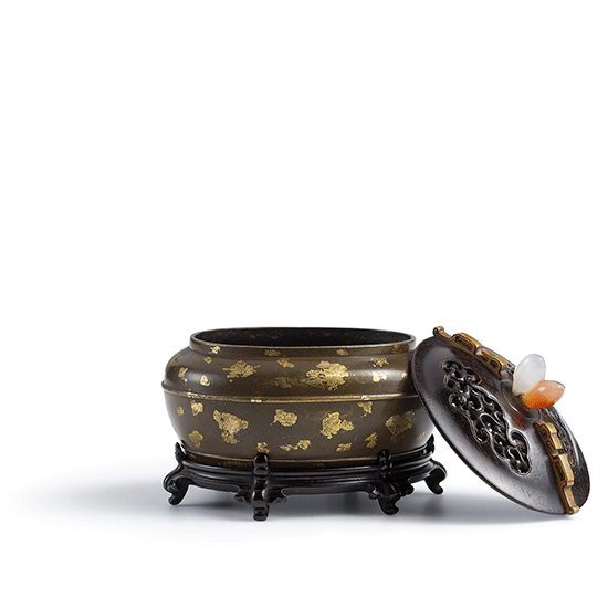 A GILT-SPLASHED BRONZE CENSER AND COVER