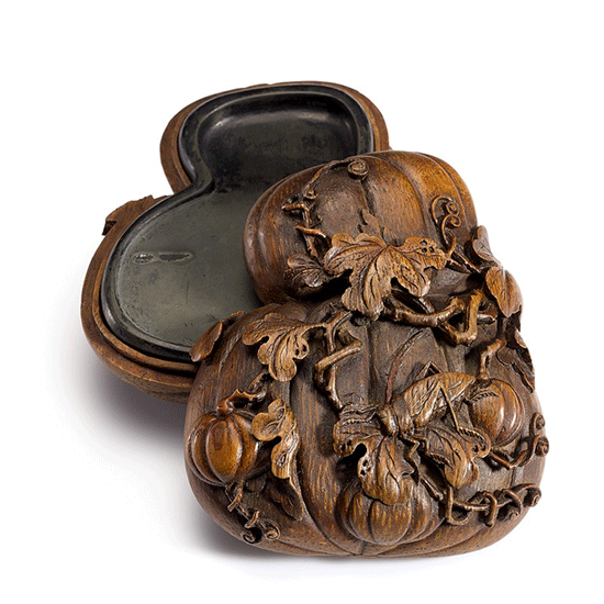 AN IMPERIAL BAMBOO ‘DOUBLE GOURD’ INKSTONE