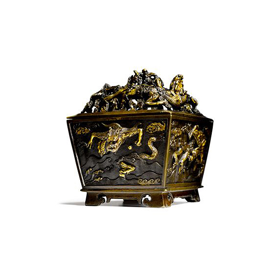 A GILT-SPLASHED BRONZE CENSER AND COVER