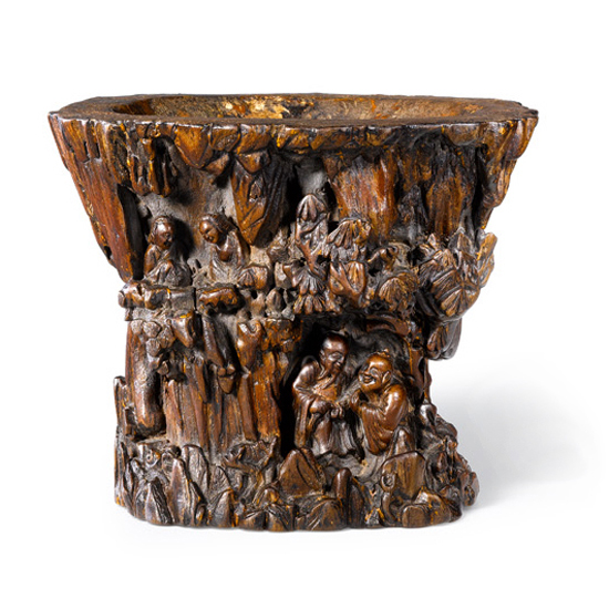 A LARGE CARVED CHENXIANGMU BRUSHPOT