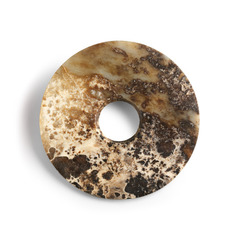  A CALCIFIED MOTTLED BROWN CELADON JADE ‘BI’ DISC