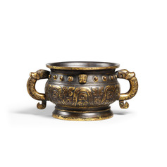 A LACQUERED GILT-BRONZE REPOUSSÉ GUI CENSER